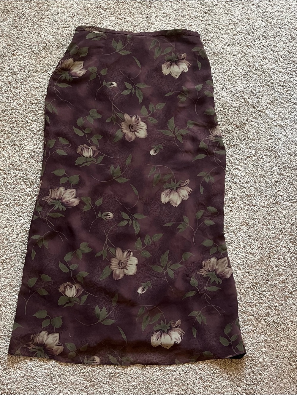 Floral Midi Skirt in Deep Plum